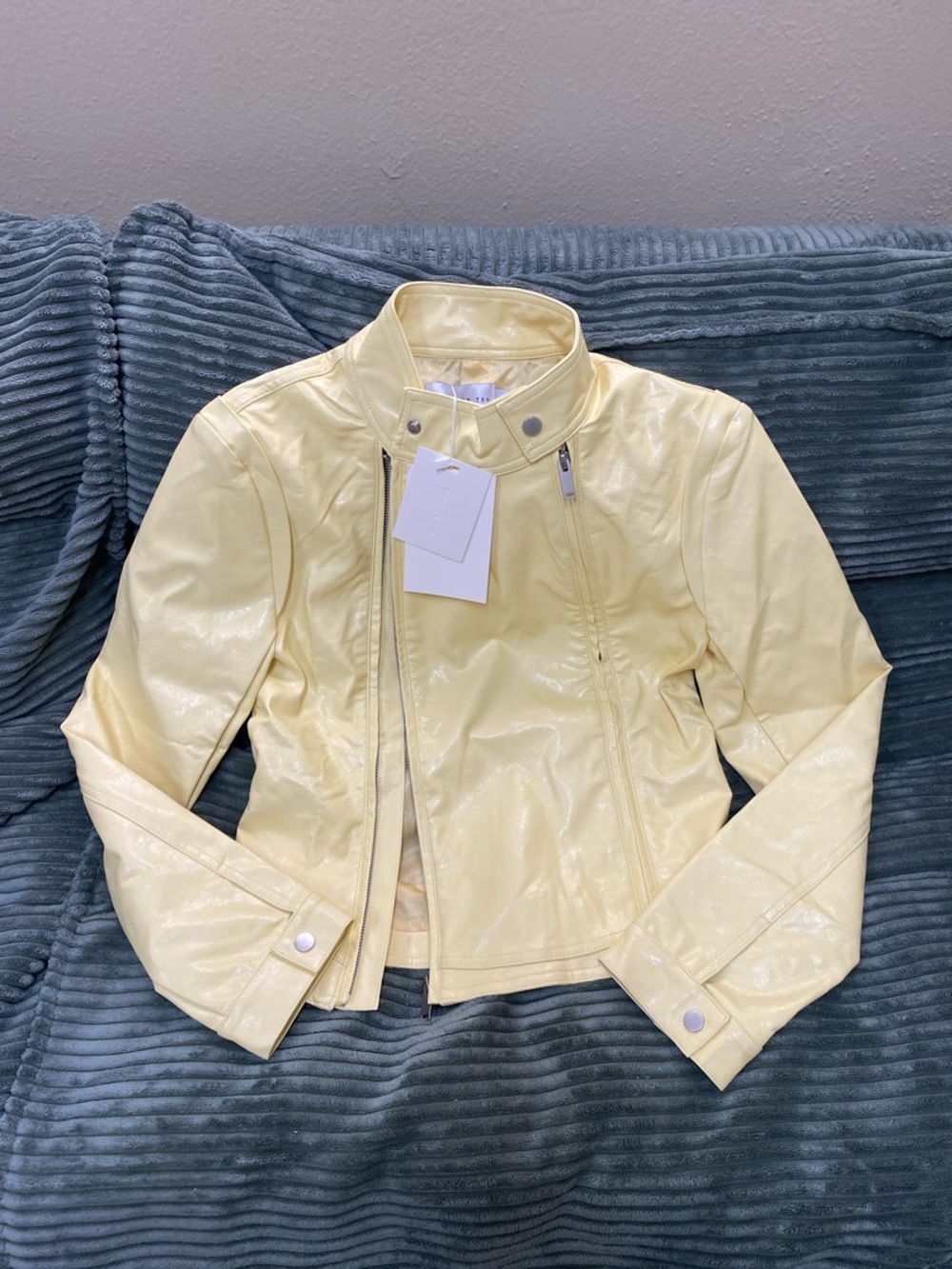 Women’s Light Yellow Faux Leather Moto Jacket